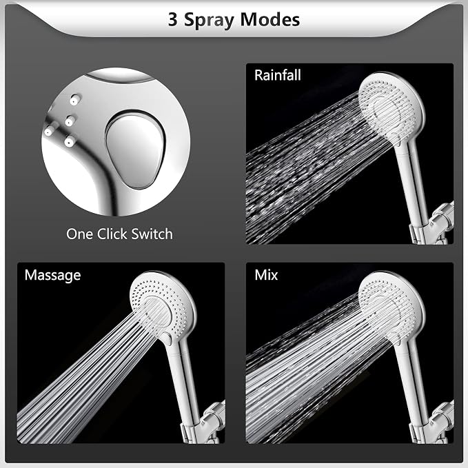 FEELSO Filtered Shower Head with Handheld, High Pressure 3 Spray Mode Showerhead with 60" Hose, Bracket and 15 Stage Water Softener Filters for Hard Water Remove Chlorine and Harmful Substance