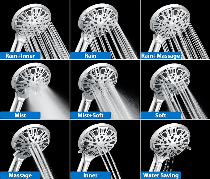INAVAMZ Shower Head with Handheld High Pressure: Hand Held Shower Head & Rain Shower Head 2-IN-1 Shower Head with 59" Rotatable Stainless Steel Hose, Shower Trim Systems, Sliver 2.5 GPM 23233