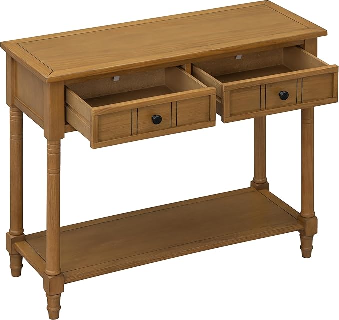 Knocbel Antique Entry Console Table with 2 Drawers & Bottom Open Shelf, Wood Sofa Tables for Entryway Hallway Living Room, 35.34" W x 13.8" D x 30.25" H, Natural