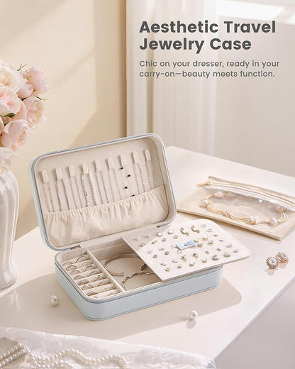 Lolalet Travel Jewelry Case for Women Girls, Travel Jewelry Organizer with Clear Storage Bag Small Portable Jewelry Box for Necklace Bracelet Earring Ring Valentines Bridesmaid Gifts -Large/Blue
