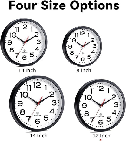 Roymnie Atomic Wall Clock 12 Inch, Modern Clock Battery Operated Classic Analog Decorative for Kitchen, Living Room, Office, Bedroom, Bathroom (Black)