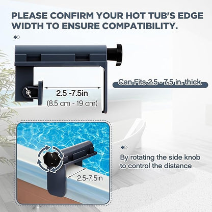 Geelin 1 Pc Hot Tub Table Tray, Adjustable Aboveground Bathtub Tray with 2 Cup Holder, Between 2'' to 7.5'' Nonslip Hot Tub Accessories Shelf Drinks Snacks Phone Holder for Spa Bathtub (Navy Blue)