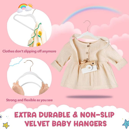 HOUSE DAY Velvet Baby Hangers for Closet, Kids Hangers Velvet 60 Pack, Non Slip Toddler Hanger 11.8 Inch, Durable Childrens Hanger for Newborn Baby Clothes- White