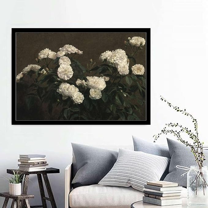 SENLYCH Wall Art Canvas Print Flower Painting French Country Decor Vintage Painting Antique Flower Print Vintage Flower Print Living Room and Bedroom Decoration 8x12inch Solid Wood Frame