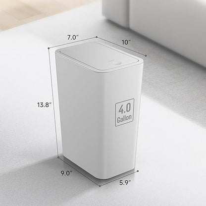 TIPGO Bathroom Trash Can with Lid, 4 Gallon / 15 Liter Small Garbage Can, Press Top Bin, Plastic Wastebasket with Pop-Up Lid for Bedroom, Living Room, Office (Grey, 2 Pack)