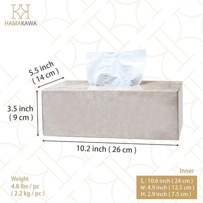 HAMAKAWA Natural Marble Tissue Box Cover, Beige Tissue Organizer L 10 x W 5.5 x H 3.5 Inch, Heavy Stone Decorative Box, Square Tissue Box Holder for Home Decor, Kitchen, Bathroom