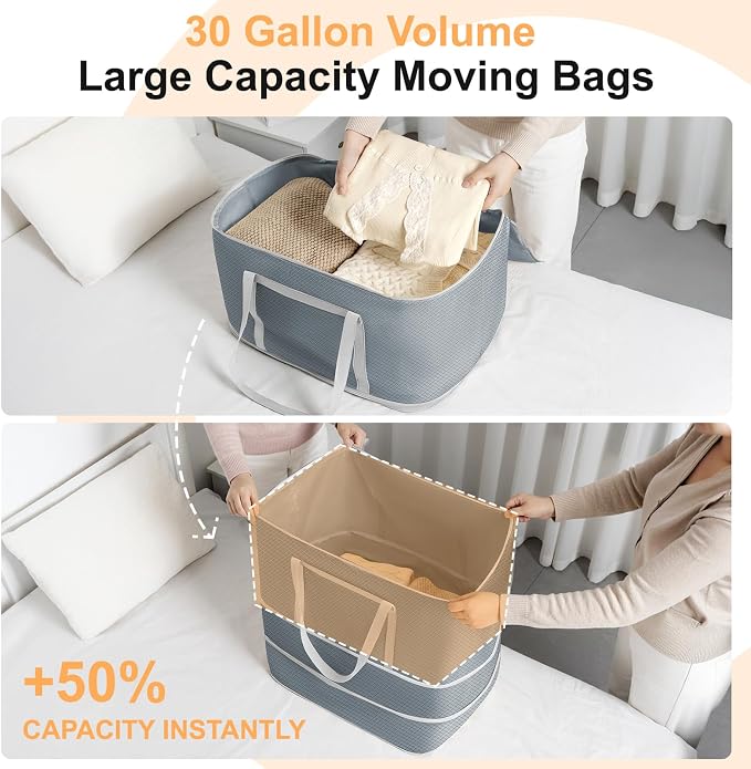 Comforter Storage Bag - 120L Bedding Storage Bags for Moving Closet, Washable Blanket Storage Bag, Ultra Space Saving Self Compression Organizer, 2-Pack, Grey