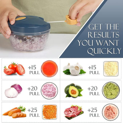 Ourokhome Manual Food Processor Vegetable Chopper, Portable Hand Pull String Garlic Mincer Onion Cutter for Veggies, Ginger, Fruits, Nuts, Herbs, etc., 500ml, Deep Blue