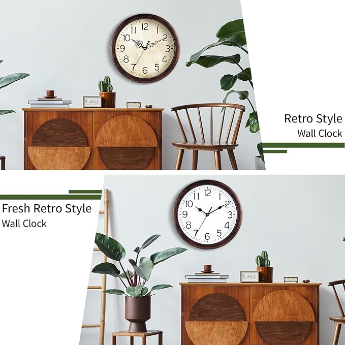 KECYET Wall Clock 12 Inch Vintage Wall Clocks Battery Operated Quartz Silent Non-Ticking Retro Rustic Style Clock Decorative for Living Room, Home Office, Kitchen,Bedroom (Bronze)