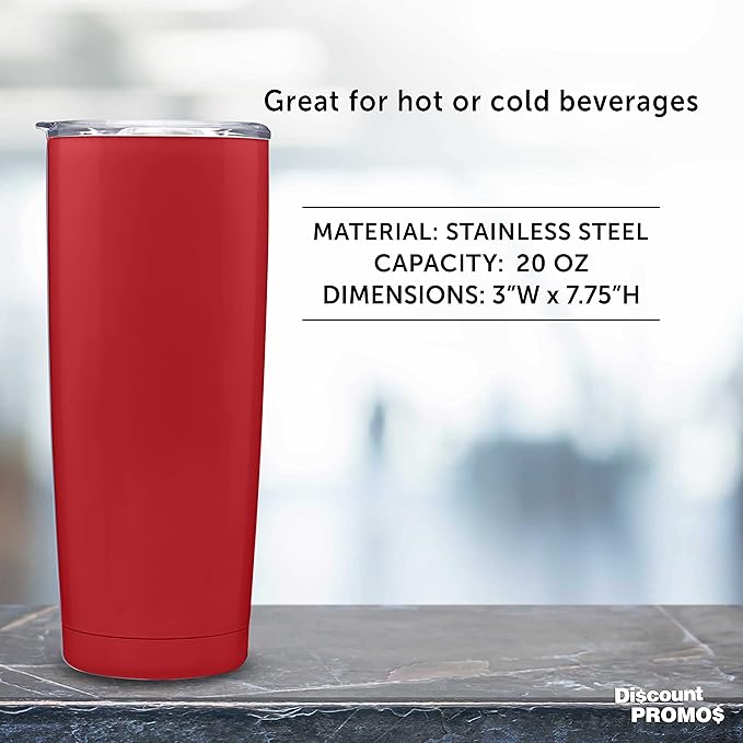 DISCOUNT PROMOS Pipette Stainless Steel Coffee Tumblers 20 oz. Set of 6, Bulk Pack - Double Wall, Perfect for Coffee, Hot Cocoa, Other Hot & Cold Beverages - Red