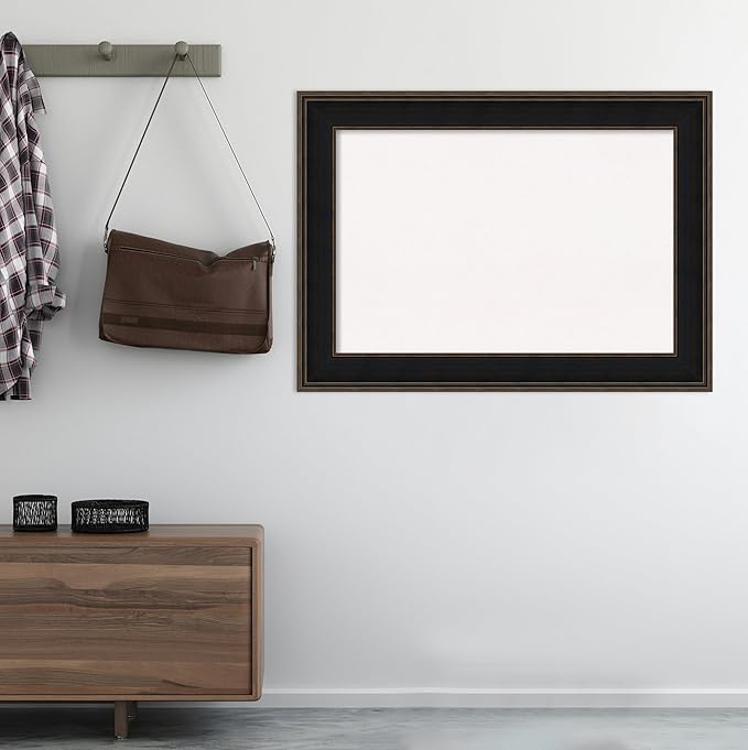 Amanti Art White Cork Board for Wall, 32x44 Vision Board with Brown Wood Frame, Large Corkboard Office Decor for Home Organization, Casual Corkboard Pinboard to display items for home organization