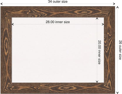 Amanti Art White Cork Board for Wall, 26x34 Vision Board with Brown Wood Frame, Medium Corkboard Office Decor for Home Organization, Rustic Farmhouse Corkboard Pinboard to display items for home