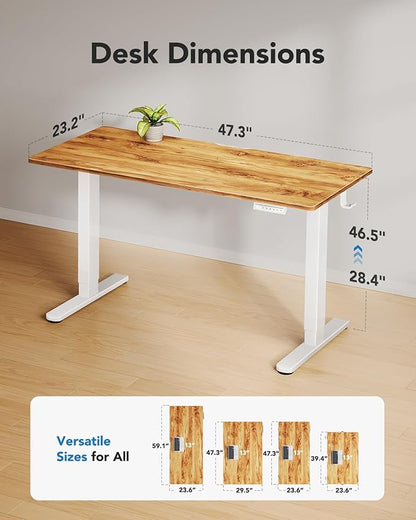 HUANUO Electric Standing Desk, Whole Piece Desktop, Adjustable Height Computer Desk, 4 Height Memory Settings, Sit Stand Up Desk for Home Office, 48" x 24", Light Vintage