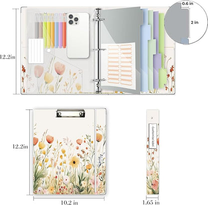 3 Ring 1 Inch Binder Organizer, BVSSX Three Ring Binders with Clipboard, 5-Tabs Pockets Dividers, Plastic Folder, 18 Divider Stikers,Pen Loop (Weeds, Letter Size)