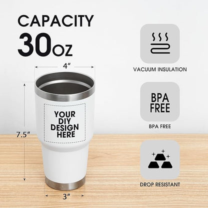 Personalized Coffee Tumbler Print in USA 30oz Stainless Steel Double Wall Insulated Coffee Cup With Text Photo Logo