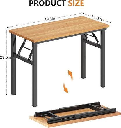 DlandHome Computer Desk Folding Table 39.4 inches Writing Desk for Small Space Study Table Laptop Desk No Assembly Required Teak&Black