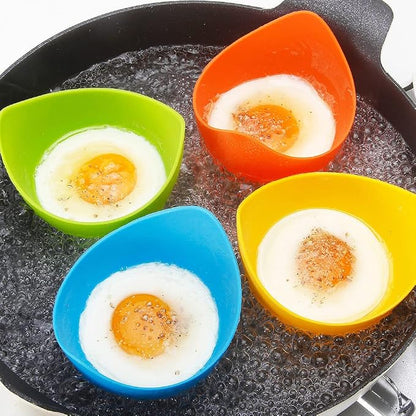YomiFamily 4 Pack Silicone Egg Poacher Cups with Ring Standers, Nonstick Egg Poaching Cups for Air Fryer, Baking oven or Stovetop Cooking, BPA Free