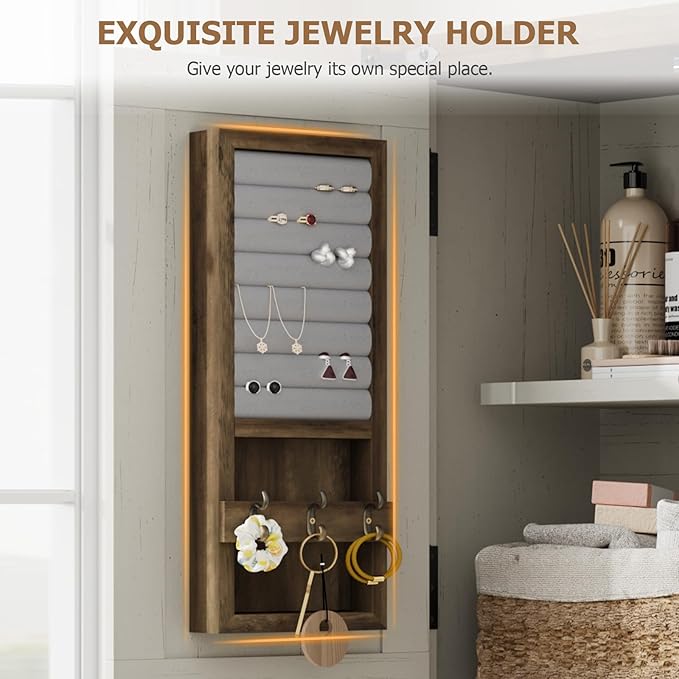 QUW Farmhouse Bathroom Wall Cabinet, Modern Medicine Cabinets with Towel Bar & Jewelry Holder, Over The Toilet Storage Cabinet with Barn Door for Laundry, Living Room, Hallway, Antique White