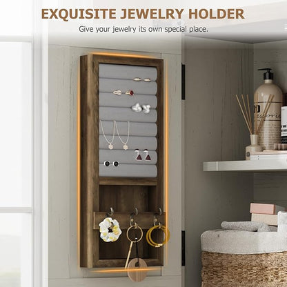 QUW Farmhouse Bathroom Wall Cabinet, Modern Medicine Cabinets with Towel Bar & Jewelry Holder, Over The Toilet Storage Cabinet with Barn Door for Laundry, Living Room, Hallway, Antique White