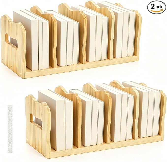 Lawei 2 Pack Wooden Mail Sorter, 4 Slot Desk File Organizer with Handles, Sturdy File Sorter Book Holder for Letter, Envelope, Purse Clutch Divider, Storage Folder Racks for Home, Office, Classroom
