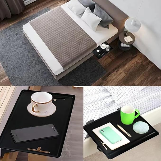 Bedside Shelf Nightstand Table Tray for Bunk Bed College Dorm Room Bedroom Laptops Book Drinks Cup Storage Organizer Black (Black Small)