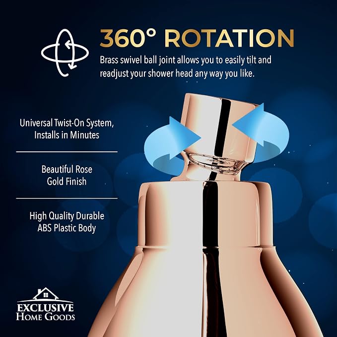 High Pressure Shower Head - Powerful Deluxe Bathroom Showerhead with Strong Spray Stream and Small Silicone Nozzles - Universal Fit Works with High and Low Water Flow Showers 1.8 GPM - Rose Gold