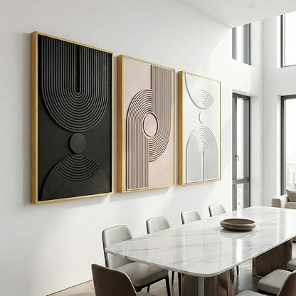 Framed 3D Textured Boho Neutral Abstract Wall Art for Living Room, 3 Piece Mid Century Modern Artwork for Walls, Creamy White Brown Relief Sculptures for Bedroom Hallway Wall Decor 20x30 In