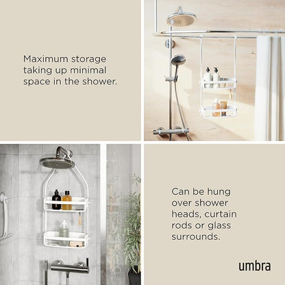 Umbra Flex Hanging Shower Caddy with 2 Shelves, Bathtub Shelf and Bathroom Organizer, White