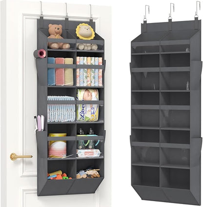 Lifewit 1 Pack Over the Door Organizer, 10 Section Clear Window Hanging Storage with 4 Side Pockets, Sturdy Anti Tilt 40 lbs Load Behind Door for Closet, Bedroom, Bathroom, Nursery, Dorm, Gray