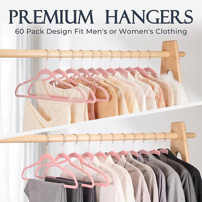 HOUSE DAY Pink Velvet Hangers 20 Pack, Premium Non-Slip Felt Clothes, Sturdy Heavy Duty Coat, Durable Hangers for Suits, Space Saving with No Hanger Mark, 360° Swivel Rotating Rose Gold Hook
