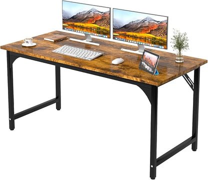 Computer Desk, 55.1" Office Desk, Extra Wide 23.62” Deep Desktop, 0.59” Thick Heavy-Duty Home Office Desks, Office Table with Steel Frame, Modern Wood PC Desk for Bedroom Study Writing Gaming Work
