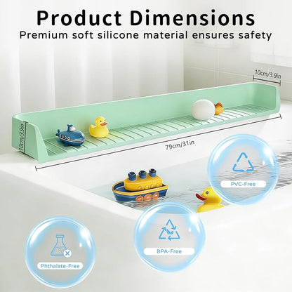 Splash Guard for Bathtub,Silicone Bathtub Splash Guard with Strong Suction Cups, Toy Tray Caddy Holder Storage Over Tub, Prevent Water Splashing in The Bathroom(2.62-FT Green)