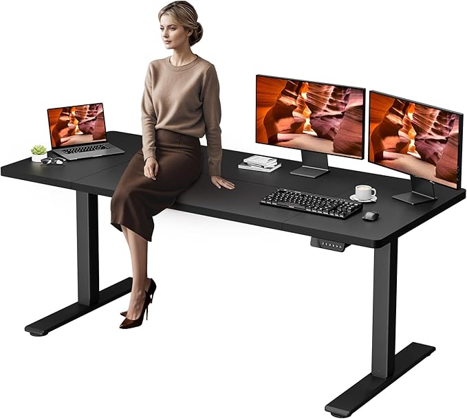 Dual Motor Standing Desk, Large Stand Up Desks, 71x31 Inches Electric Sit Stand Desks, 4 Memory Preset Adjustable Height Computer Table for Home Office with Splice Board (Black)