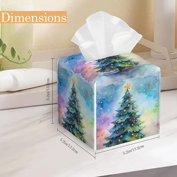 Tissue Box Cover,Christmas Tree Tissue Box Holder Waterproof Leather Facial Paper Organizer Dispenser for Bathroom Home Car Nightstand Vanity