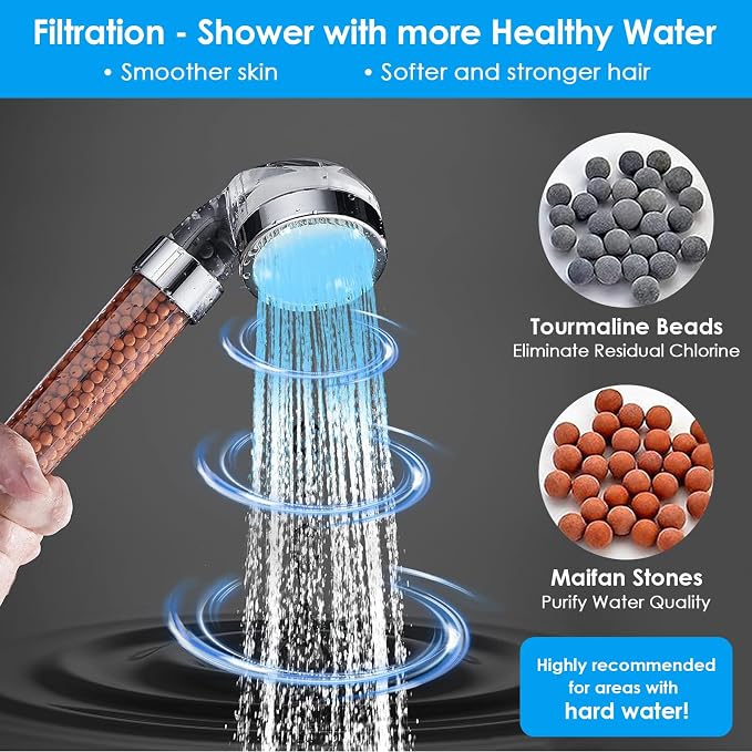 Vacto LED Handheld Shower Head Set with Filtration, Automatic 7-color Changing Shower Head Kit, Water Saving Showerheads with Filtration Beads, High Pressure Handheld Shower Head (No Hose and Bracket)
