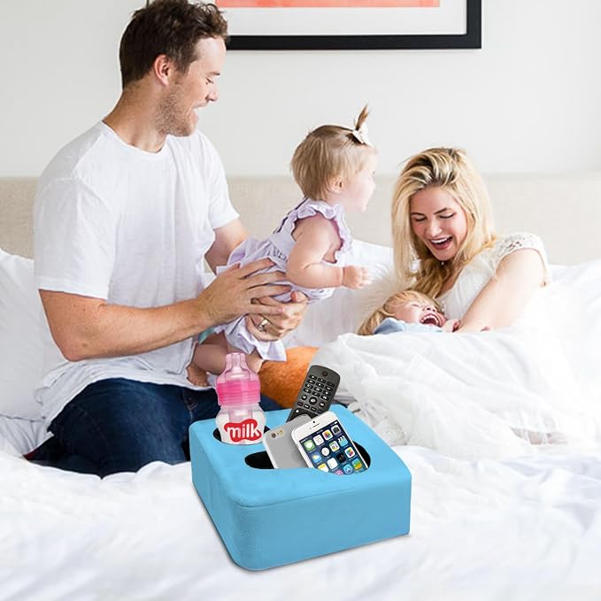 Couch Cup Holder Pillow Tray & Caddy - for Sofa, Bed, Car, Man Cave | Keep Drinks at Hand & Spill-Proof Accessories for New Parents, Camping, Park, Boat, Beach - Blue