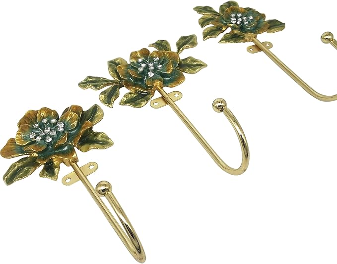 Vintage Flower Shaped Decorative Wall Hooks Rack Hangers for Hanging Clothes Coats Towels Keys Hats, 3 Pack Antique Metal Mounted Wall Hook