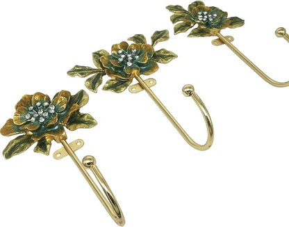 Vintage Flower Shaped Decorative Wall Hooks Rack Hangers for Hanging Clothes Coats Towels Keys Hats, 3 Pack Antique Metal Mounted Wall Hook