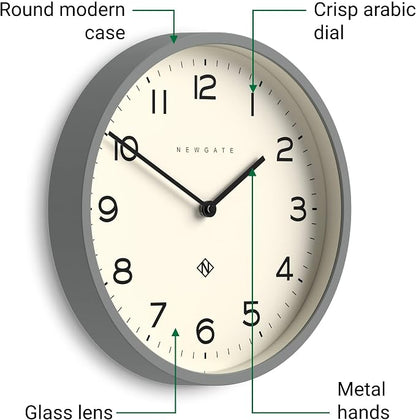 NEWGATE® Number Four Echo wall Clock | Modern Round Clock | 12 inch | Gray | Easy to Read Numbers | Ideal for Kitchen, Living Room or Office