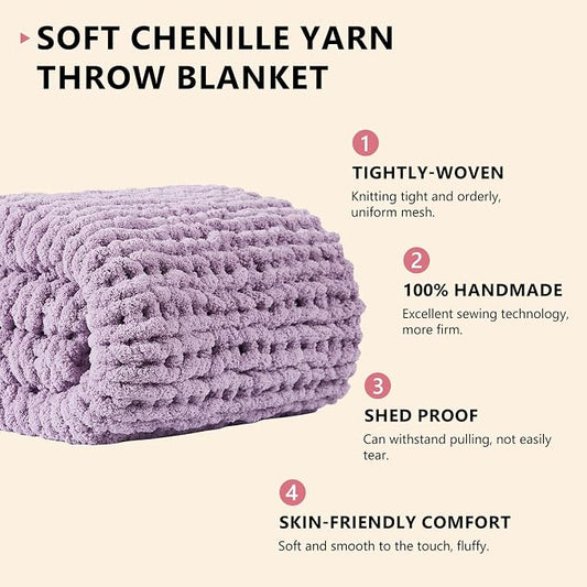L'AGRATY Chunky Knit Blanket Throw - Soft Chenille Yarn Throw Blanket 60x80: Handmade Thick Cable Knit Crochet Blanket - Large Knit Blanket Chunky Rope Knot Throw Blanket for Couch Sofa Bed Home Decor