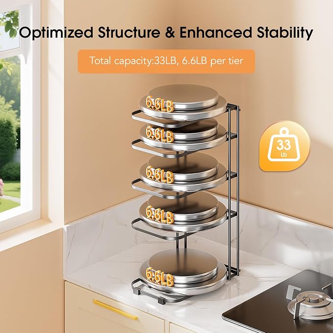 ORDORA Pots and Pans Organizer Rack under Cabinet 16.59" Tall, 5-Tier Pan Organizers inside Cabinet, Space Saving Kitchen Storage Pot Rack for Baking Pan Cast Iron Skillets Cookware - No Assembly