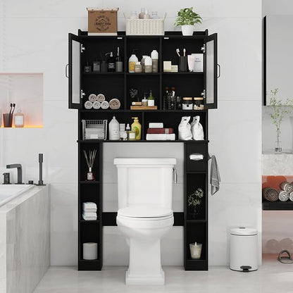 Vabches Over The Toilet Storage Cabinet, Farmhouse Storage Cabinet Over Toilet with Acrylic Doors, Adjustable Shelf, Home Space-Saving Toilet Rack, for Bathroom, Restroom, Laundry