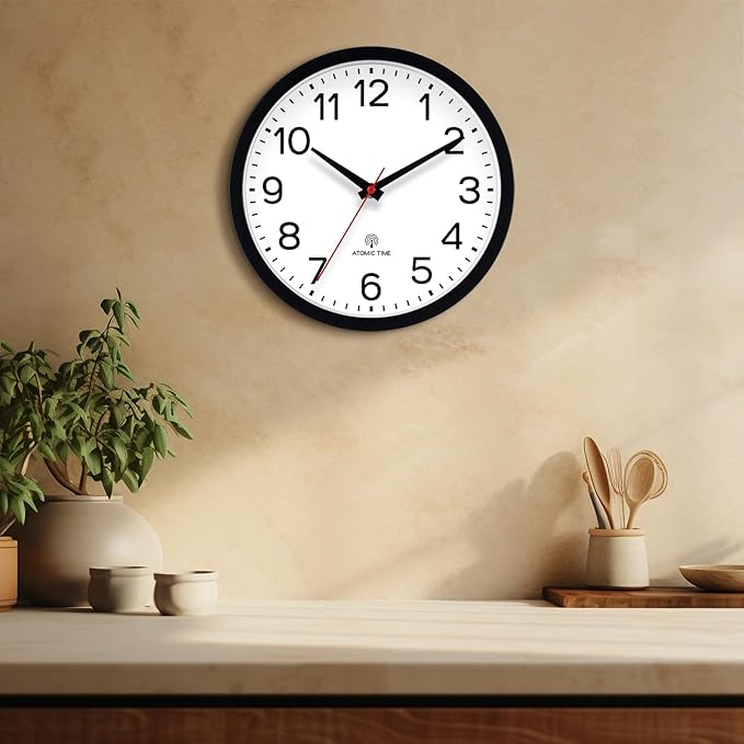 AKCISOT Atomic Black Wall Clock Analog Clocks for Indoor Kitchen, Battery Operated Clock for Bedroom Office Living Room(14 Inch)