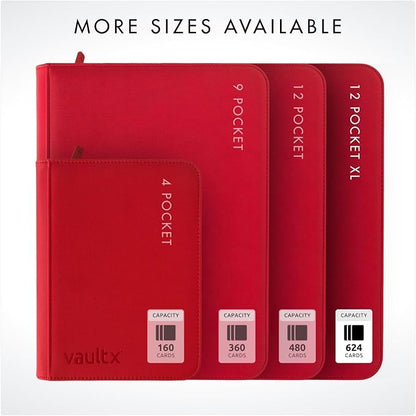 Vault X 12 XL Pocket Zip Binder, 624 Cards, Exo-Tec Material, 26 Side-Loading Pages (Red)