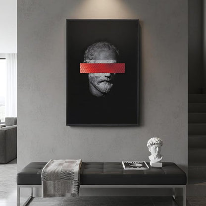 Framed Modern Wall Art, Large Minimalist Canvas Prints Paintings for Walls, Black Grey and Red Contemporary Greco Roman Bust Pictures for Living Room Diningroom Bedroom Hallway Home Decor 24x36 In