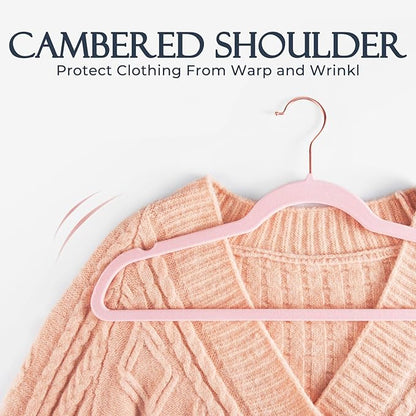 HOUSE DAY Lt Pink Velvet Hangers 240 Pack, Premium Non-Slip Clothes Felt Hangers, Sturdy Black Heavy Duty Coat Hanger, Durable Space Saving Suit Hanger, No Marks 360° Rose Gold Rotating Hook