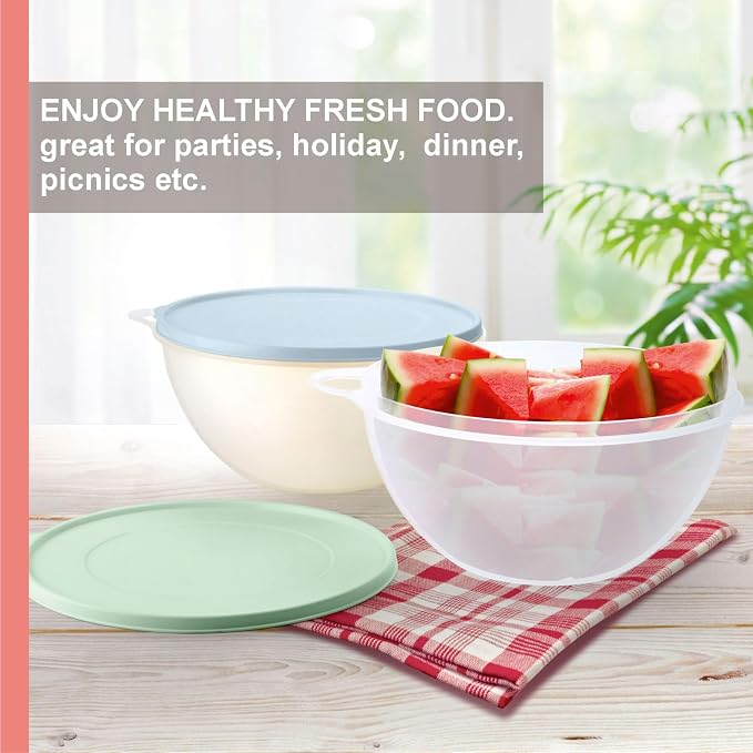 SIGNORA WARE Large Food Storage Containers with Lids Set of 2 – Durable Food Containers with Lids Airtight – Food Grade Non-BPA Plastic Salad Bowl with Lid Leftover Containers – Nestable Design