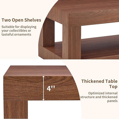 LKTART 39.37" Coffee Table with Storage, 2-Tier Mid Century Rectangular Accent Table with Thick Tabletop, Rustic Style Cocktail, Center Table for Living Room, Office, Apartment (Walnut)