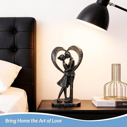 Wedding Anniversary Engagement Gifts for Couples,Room Decor Love Figurines,Black Resin Couple Heart Sculpture,Aesthetic Statue Knick Knacks for Bedroom, Living Room, Desk, Coffee Table