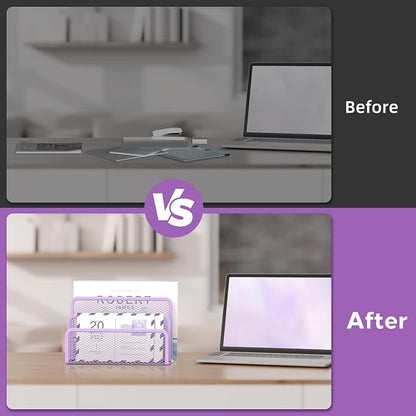 SUPEASY Mail Organizer for Desk, Mesh Metal Mail Holder Countertop with 3-Slot, Letter Sorter File Holder, Office Envelope Organizer for Mails (Purple)